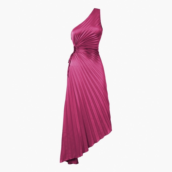 NWT- COMMENSE Bold In Pleat Satin Cutout Long Dress in Pink - Picture 1 of 16